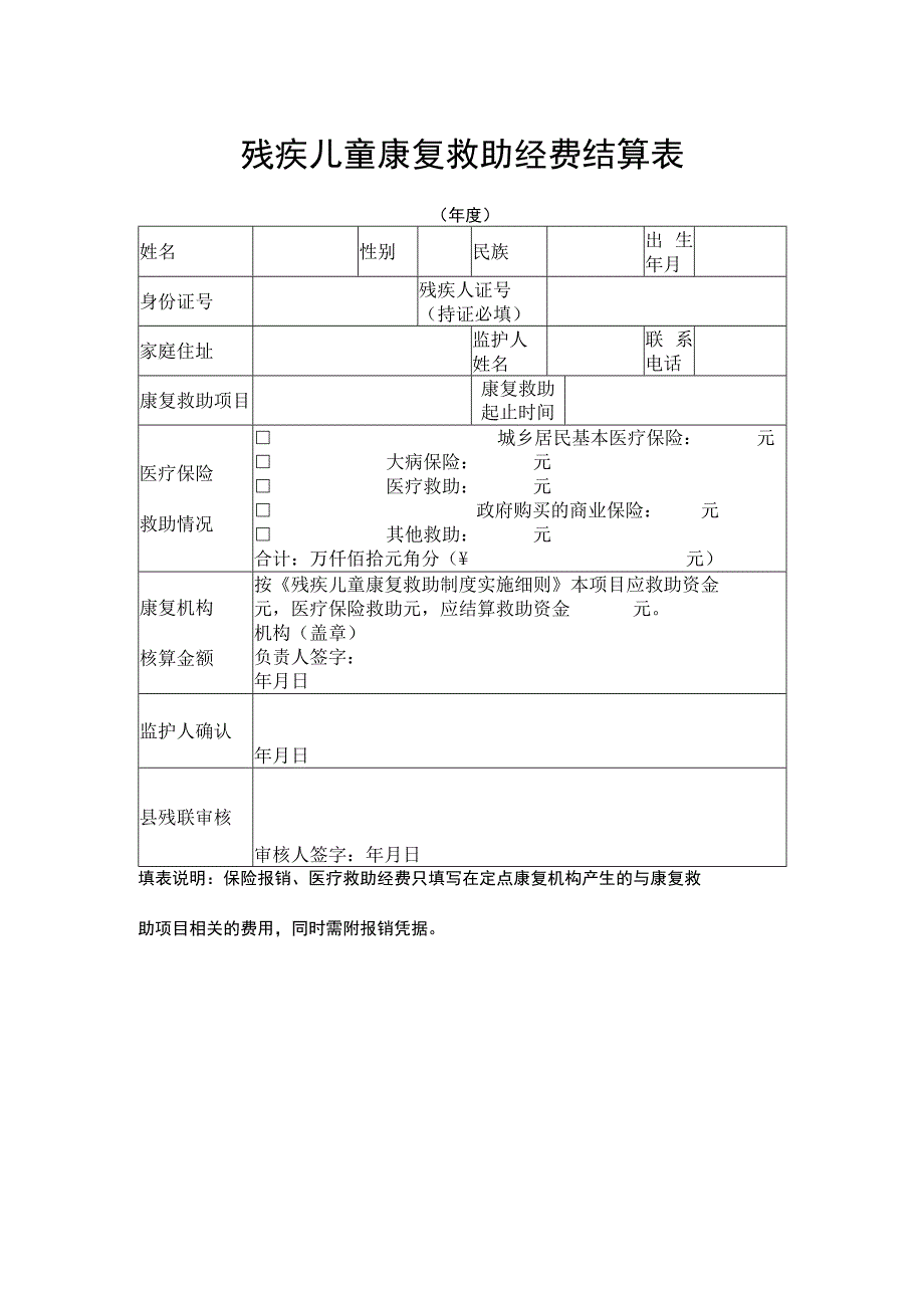 残疾儿童康复救助经费结算表.docx_第1页