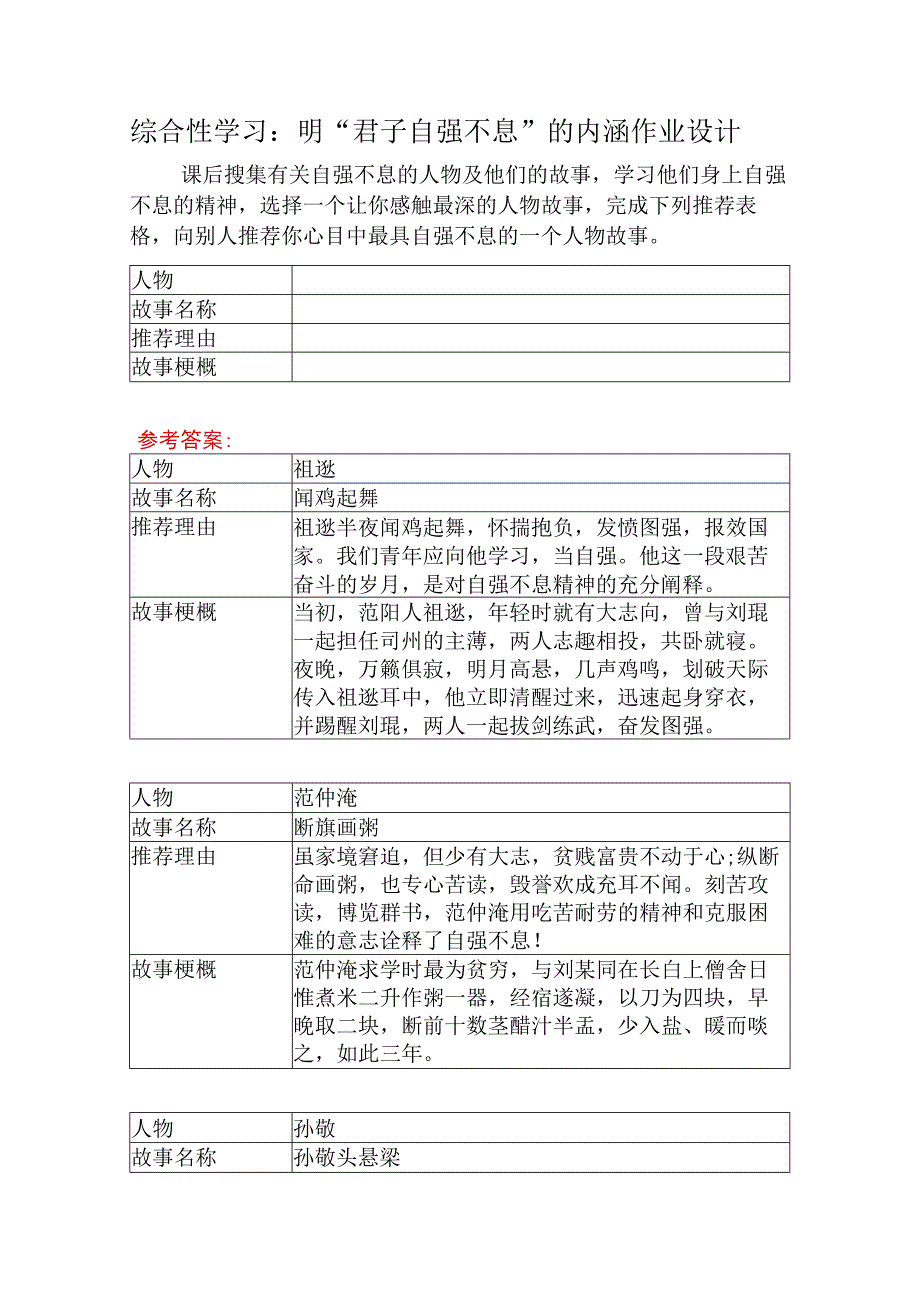 综合性学习明君子自强不息的内涵作业设计.docx_第1页