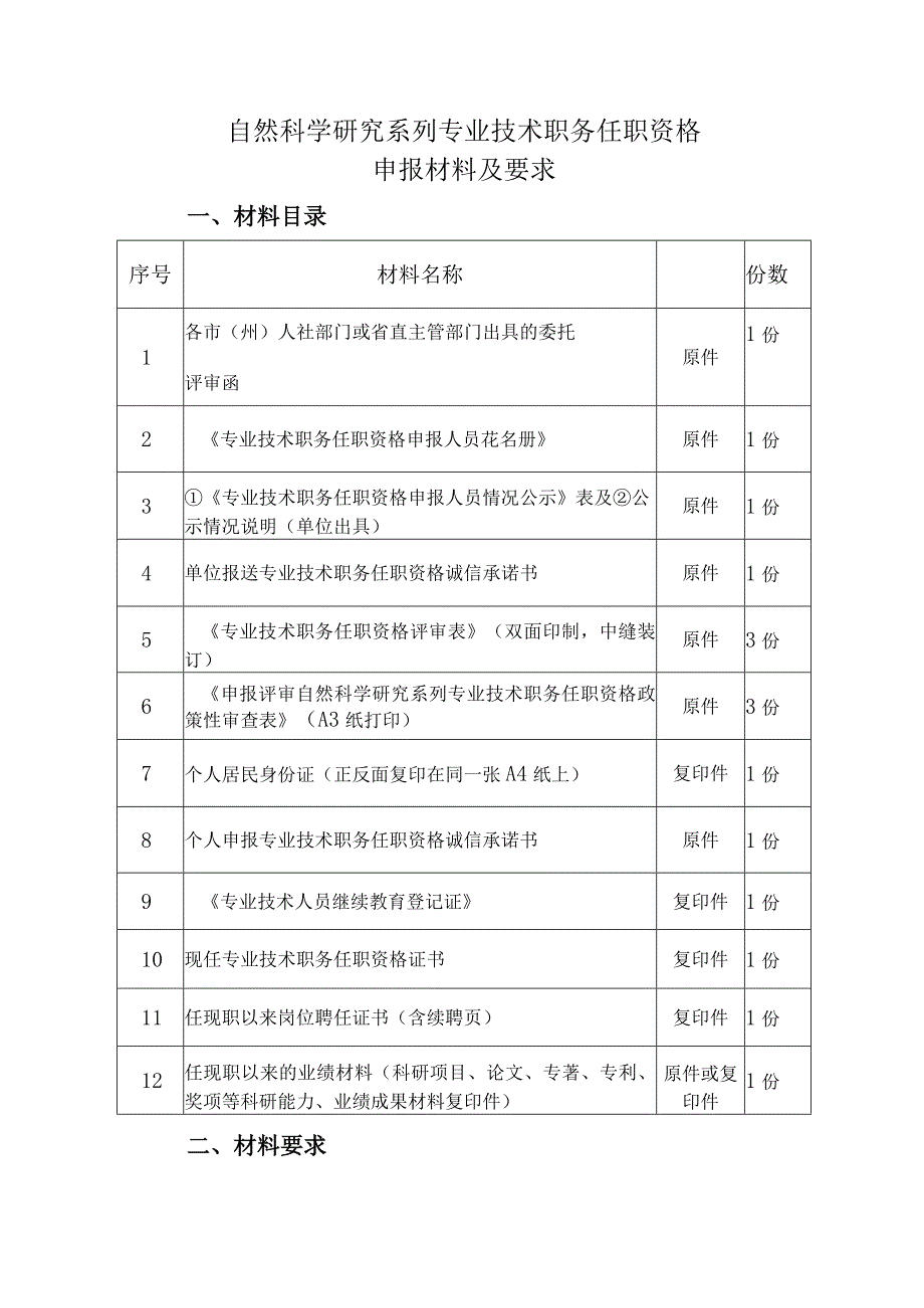 自然科学研究系列专业技术职务任职资格申报材料及要求.docx_第1页