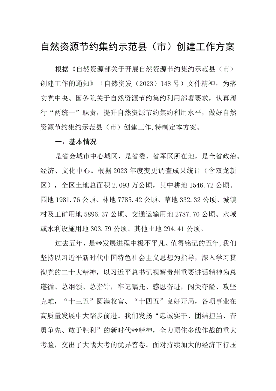 自然资源节约集约示范县市创建工作方案.docx_第1页