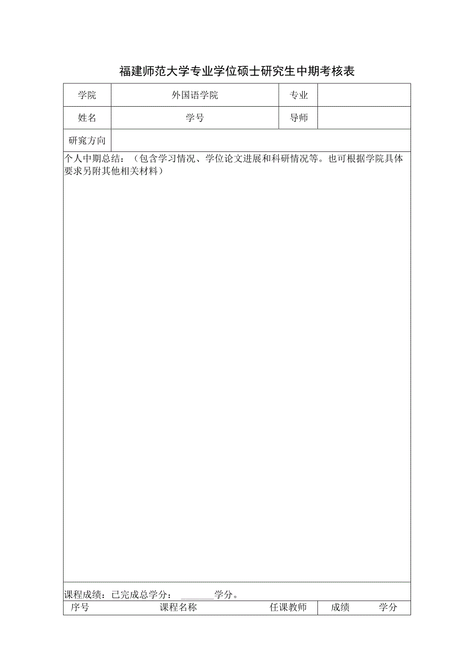 福建师范大学专业学位硕士研究生中期考核表.docx_第1页