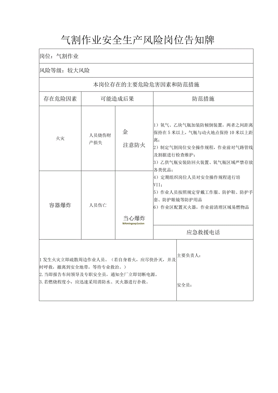 气割作业安全生产风险岗位告知牌.docx_第1页