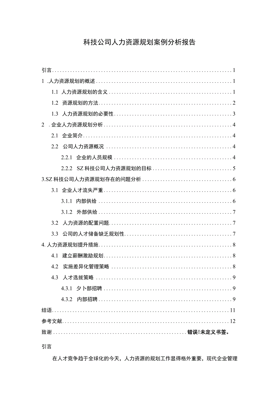 科技公司人力资源规划问题研究论文.docx_第1页