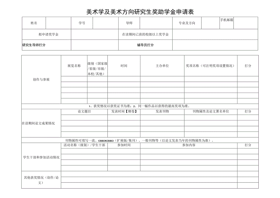 美术学及美术方向研究生奖助学金申请表.docx_第1页