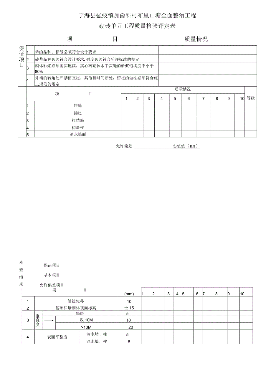 砌砖房建施工质量评定表DOC.docx_第1页