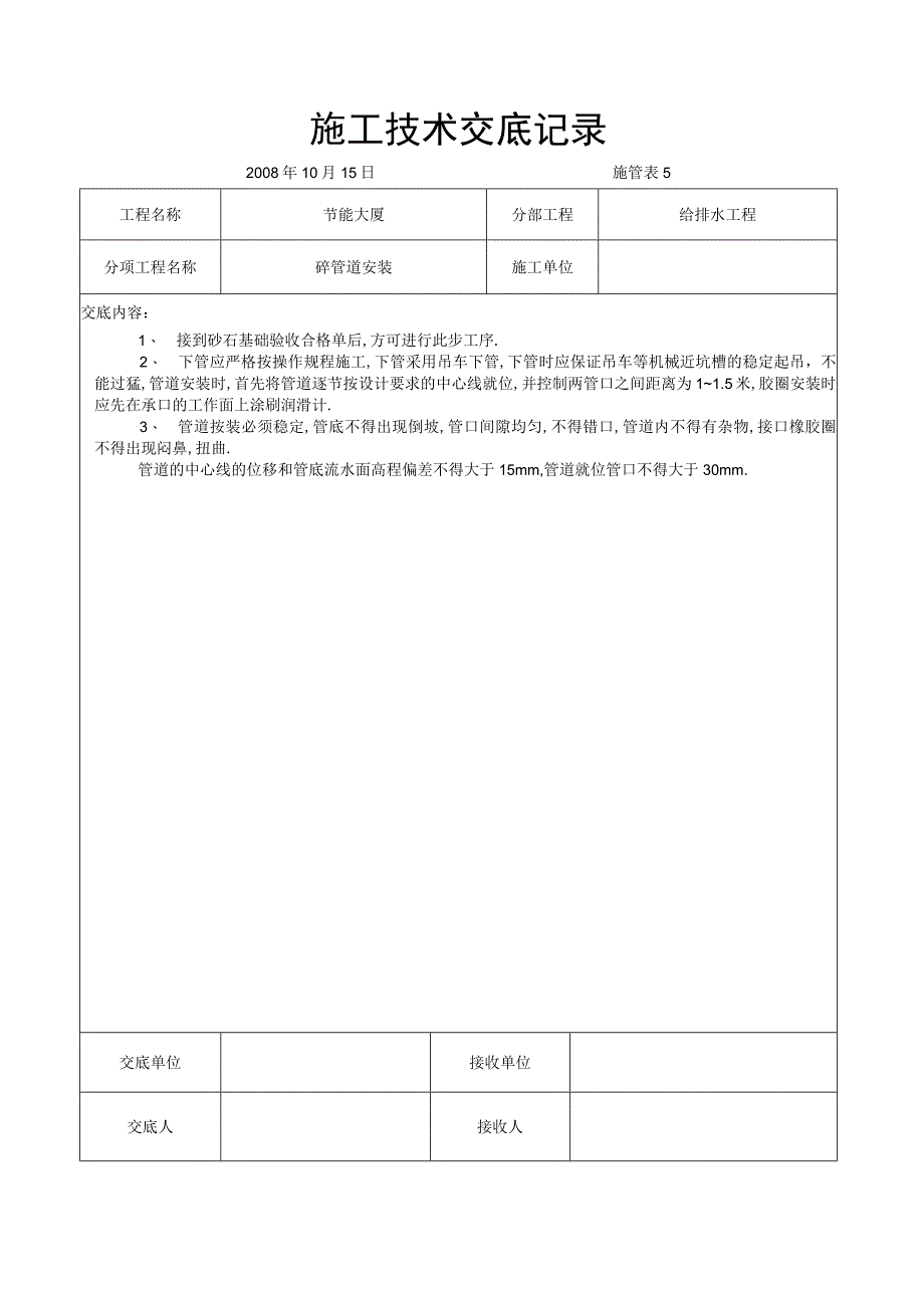 砼管道安装交底工程文档范本.docx_第1页