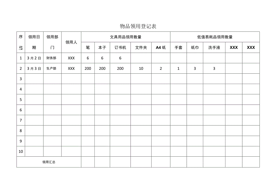 物品领用登记表.docx_第1页