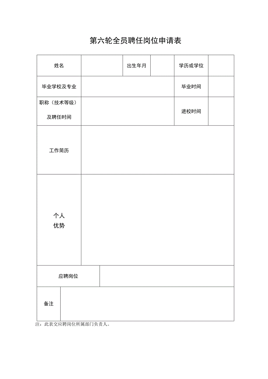 第六轮全员聘任岗位申请表.docx_第1页