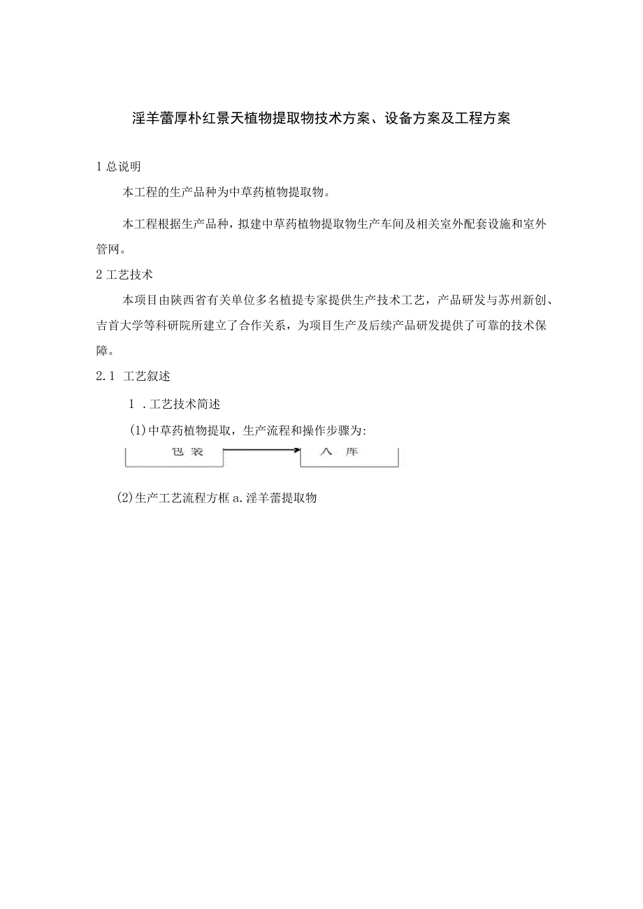 淫羊藿厚朴红景天植物提取物技术方案设备方案及工程方案.docx_第1页