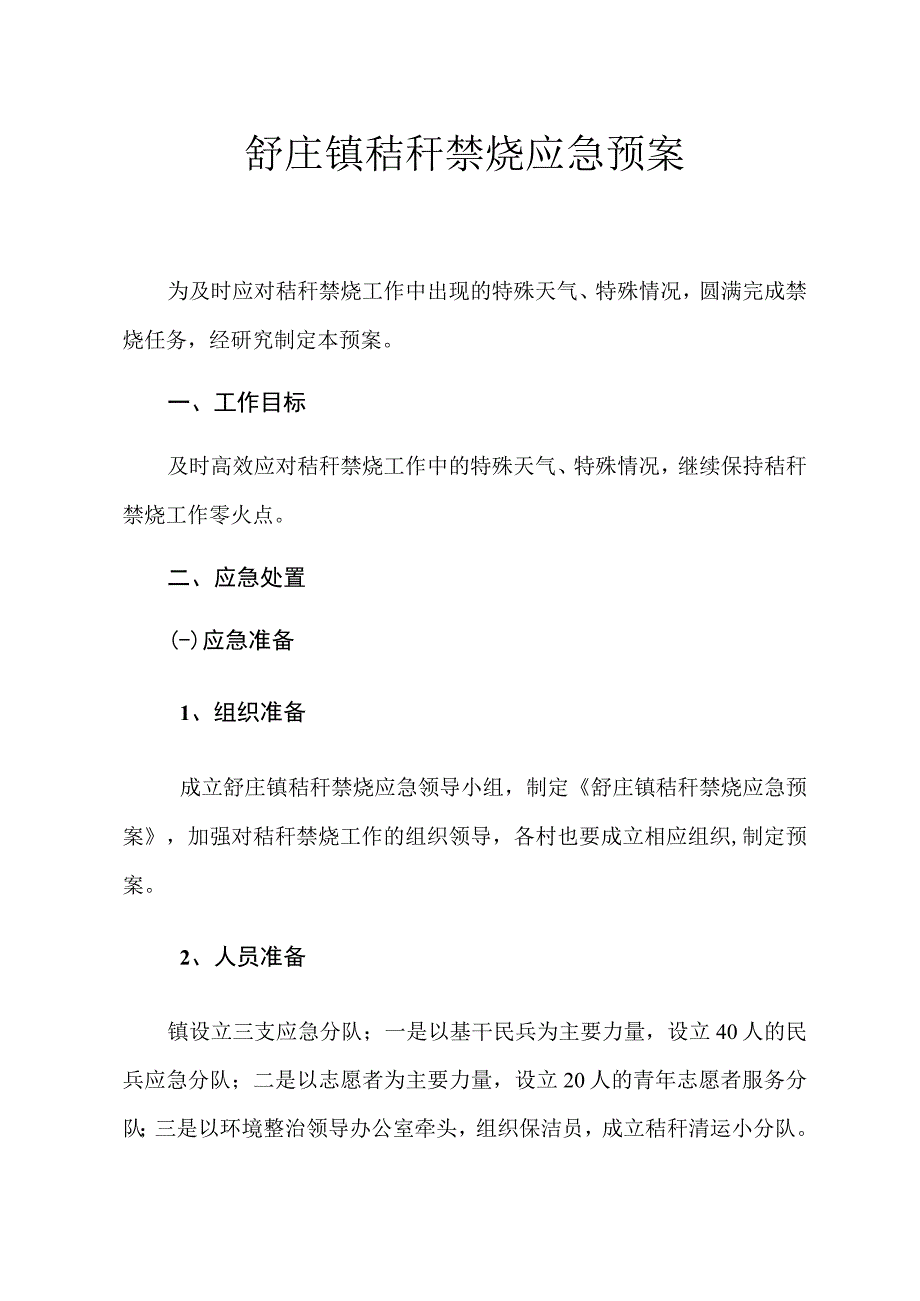 舒庄镇秸秆禁烧应急预案.docx_第1页