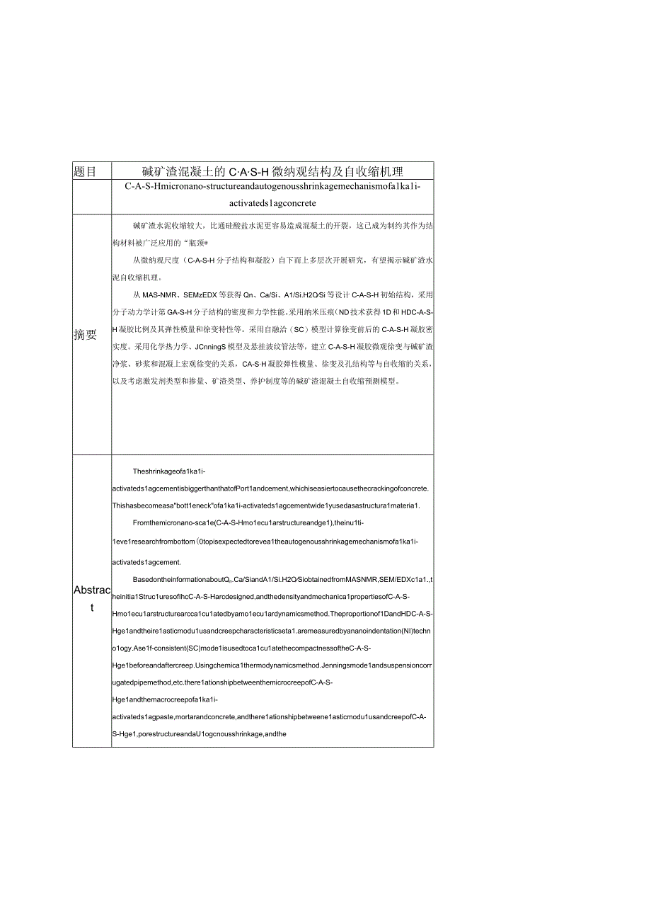 碱矿渣混凝土的CASH微纳观结构及自收缩机理1.docx_第1页