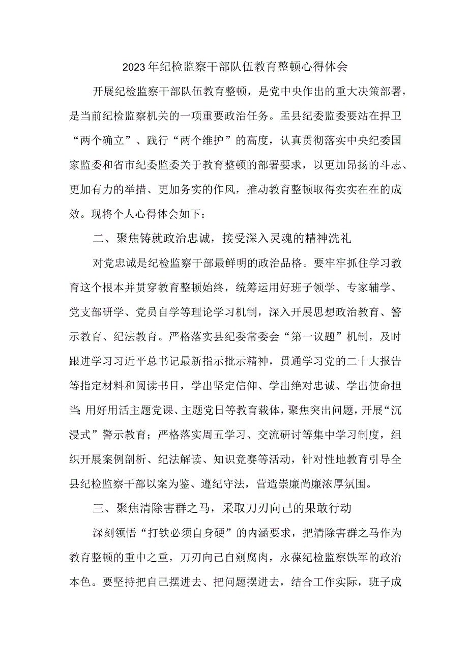 民营单位2023年纪检监察干部队伍教育整顿个人心得体会样板12份.docx_第1页