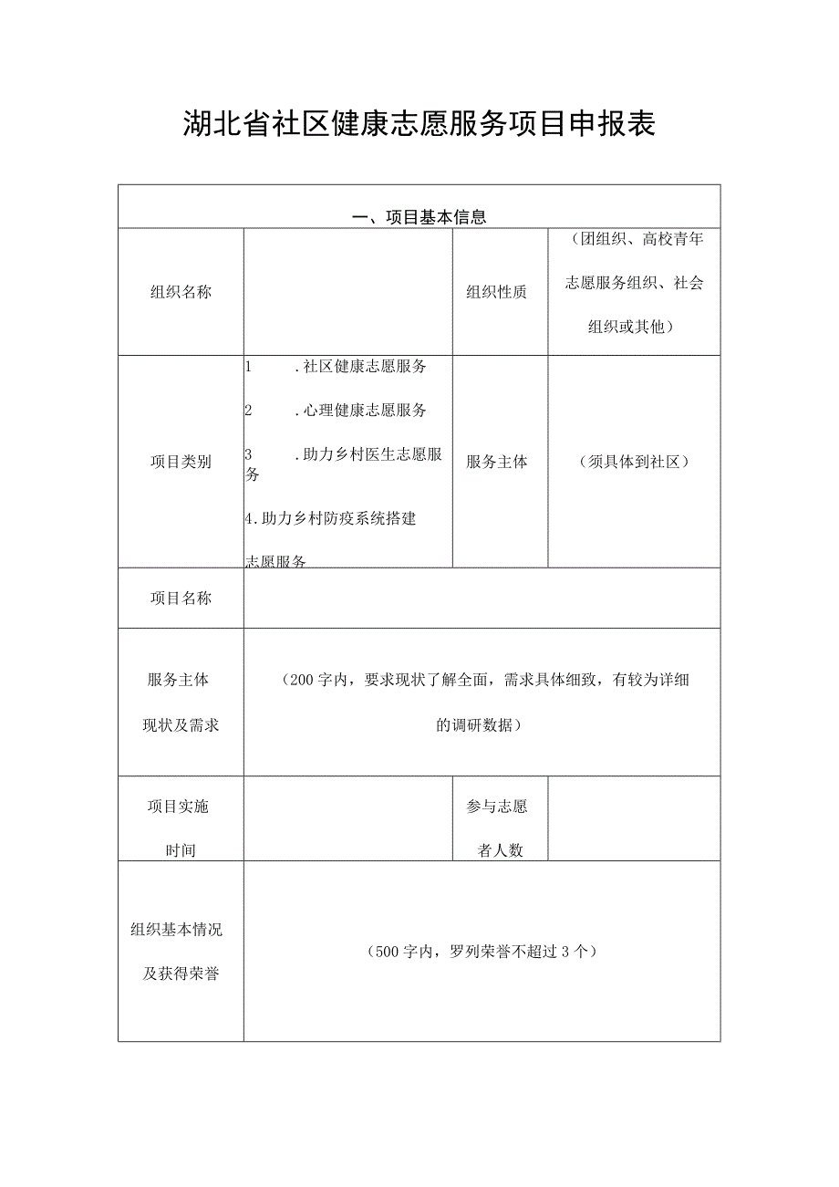 湖北省社区健康志愿服务项目申报表.docx_第1页