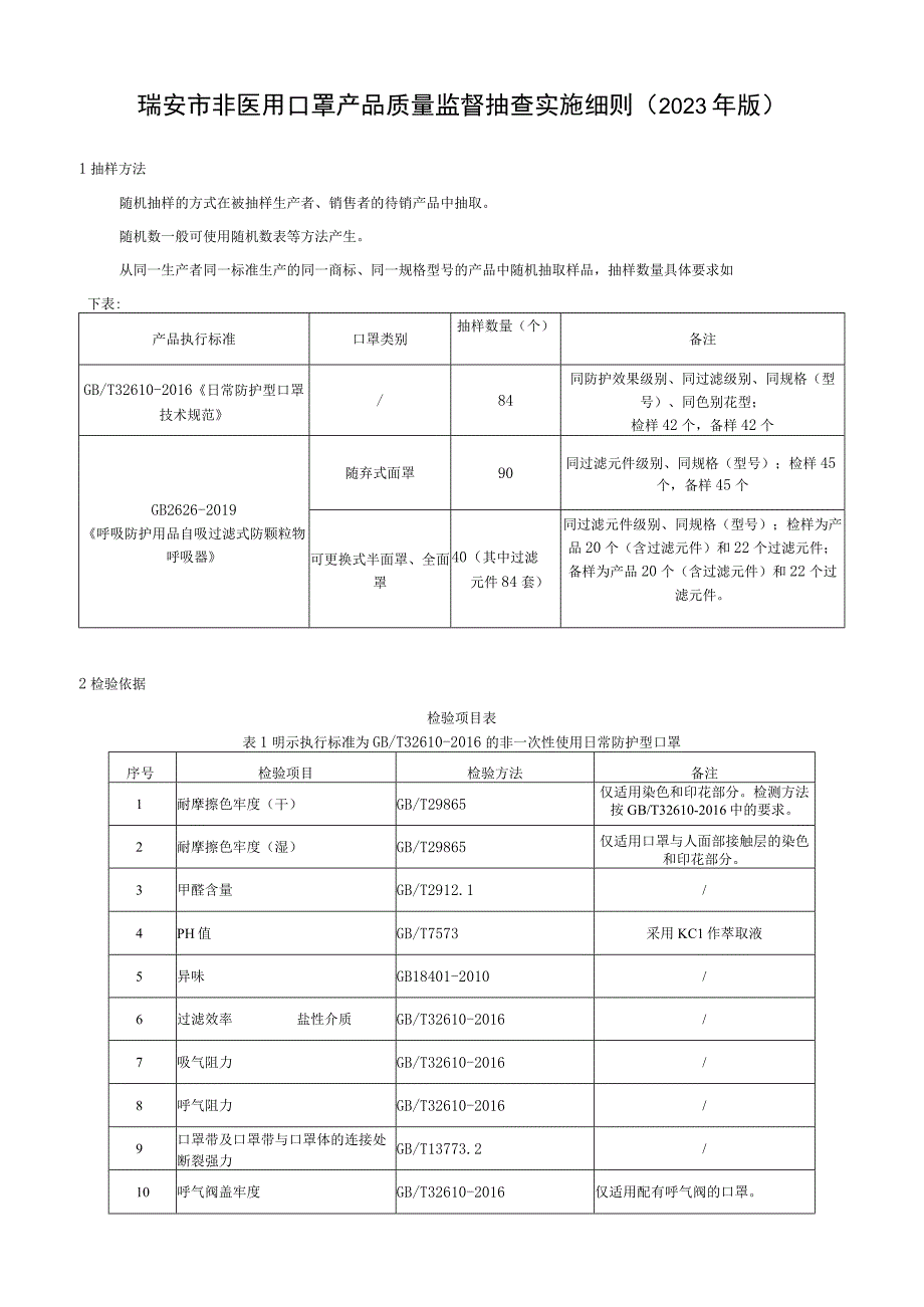 瑞安市非医用口罩产品质量监督抽查实施细则2023年版.docx_第1页