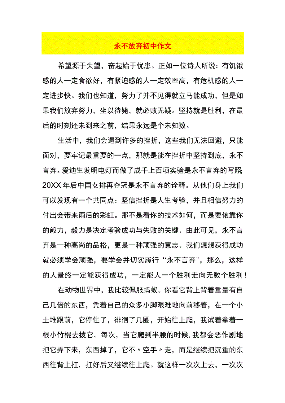 永不放弃初中作文.docx_第1页