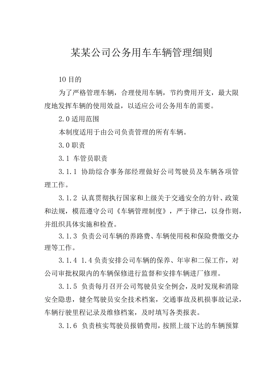 某某公司公务用车车辆管理细则.docx_第1页