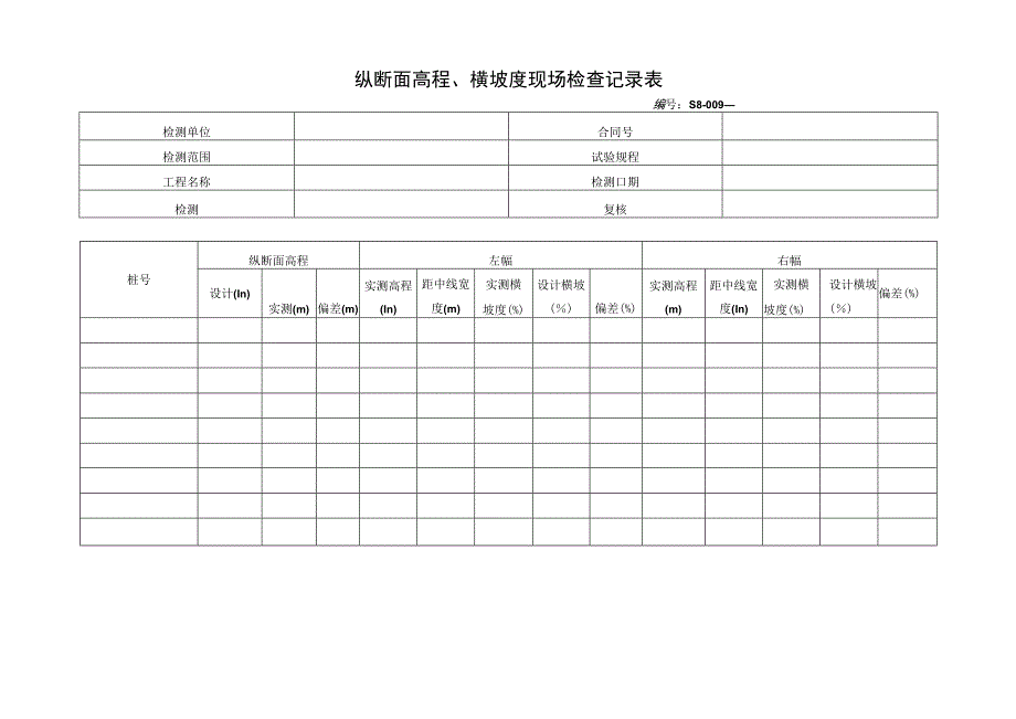 纵断面高程横坡度现场检查记录表.docx_第1页