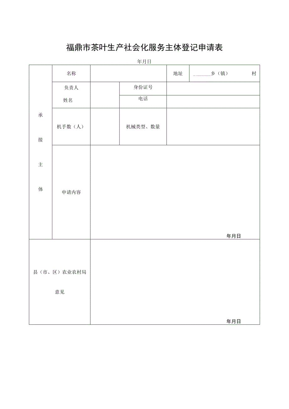 福鼎市茶叶生产社会化服务主体登记申请表.docx_第1页