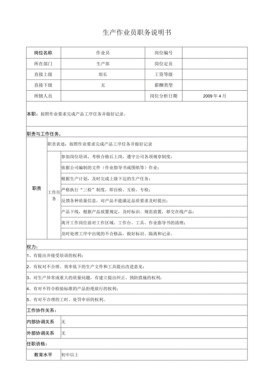 生产作业员职务说明.docx_第1页