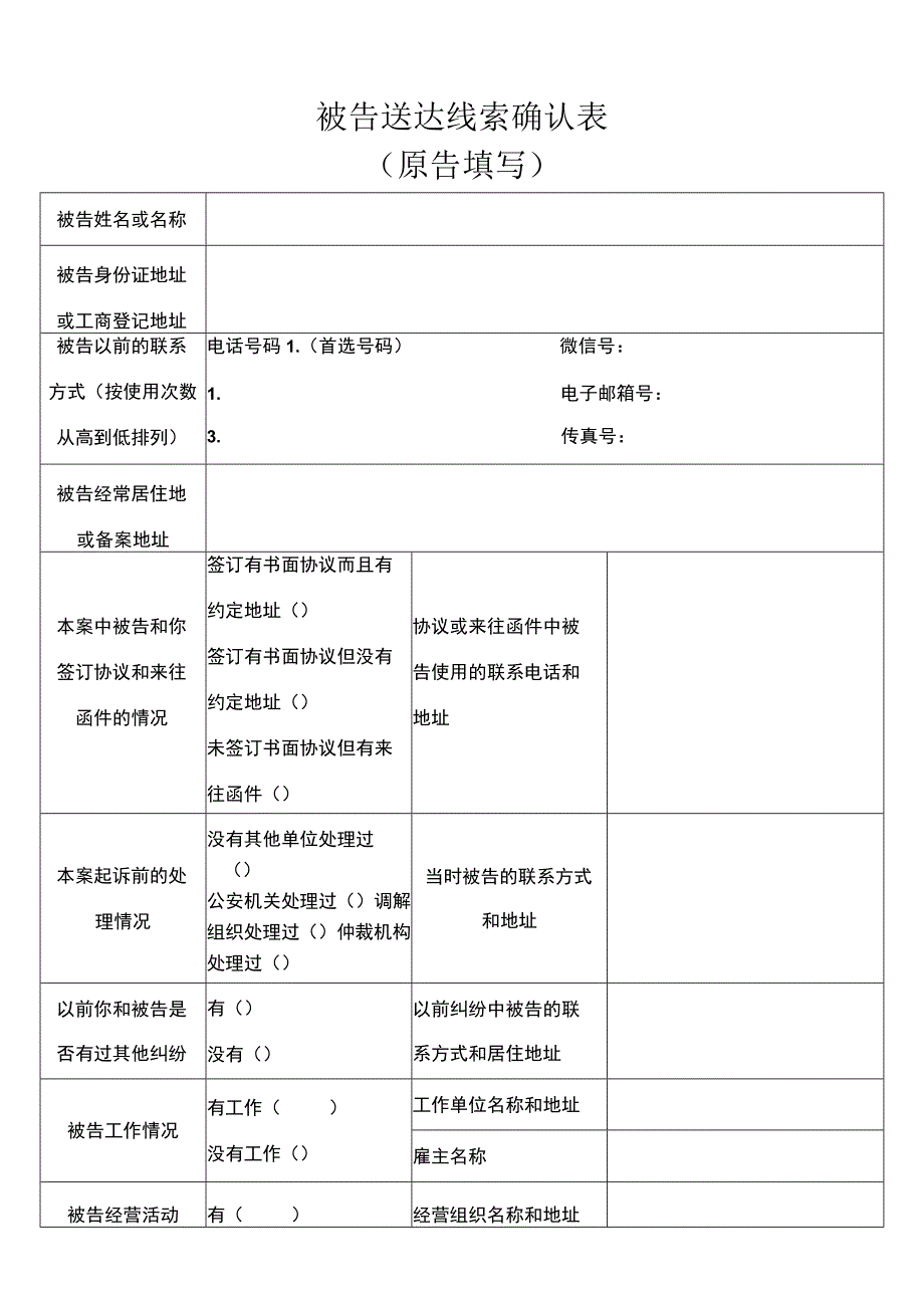 被告送达线索确认表原告填写.docx_第1页