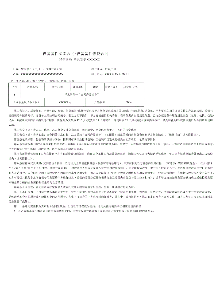 设备备件买卖合同设备备件修复合同.docx_第1页