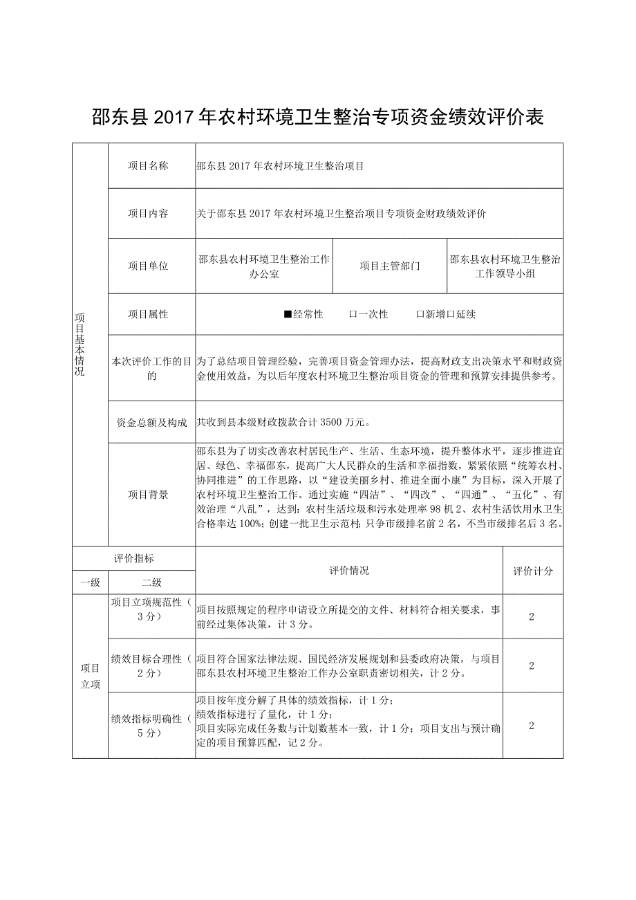 邵东县2017年农村环境卫生整治专项资金绩效评价表.docx_第1页