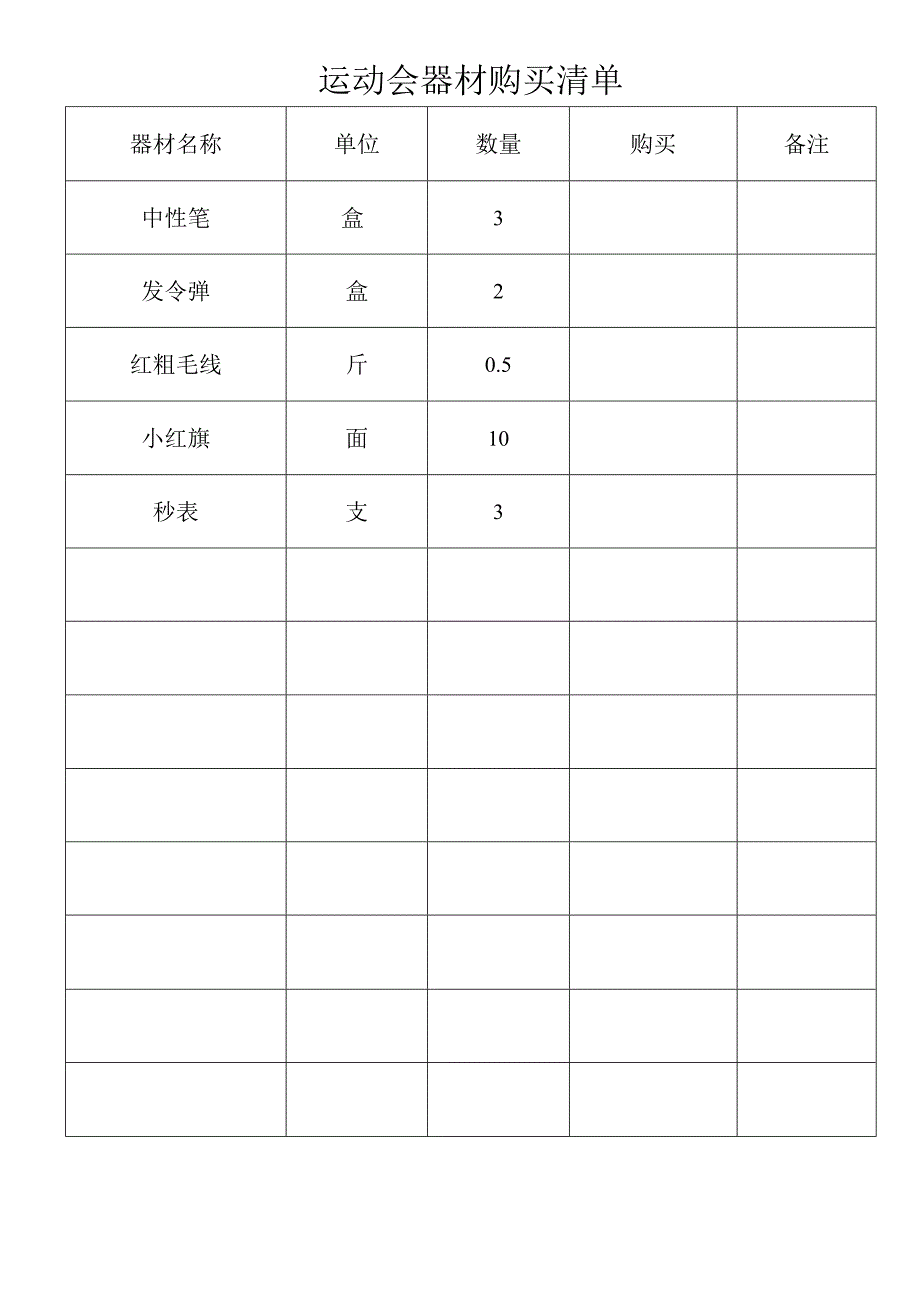 运动会器材购买清单.docx_第1页