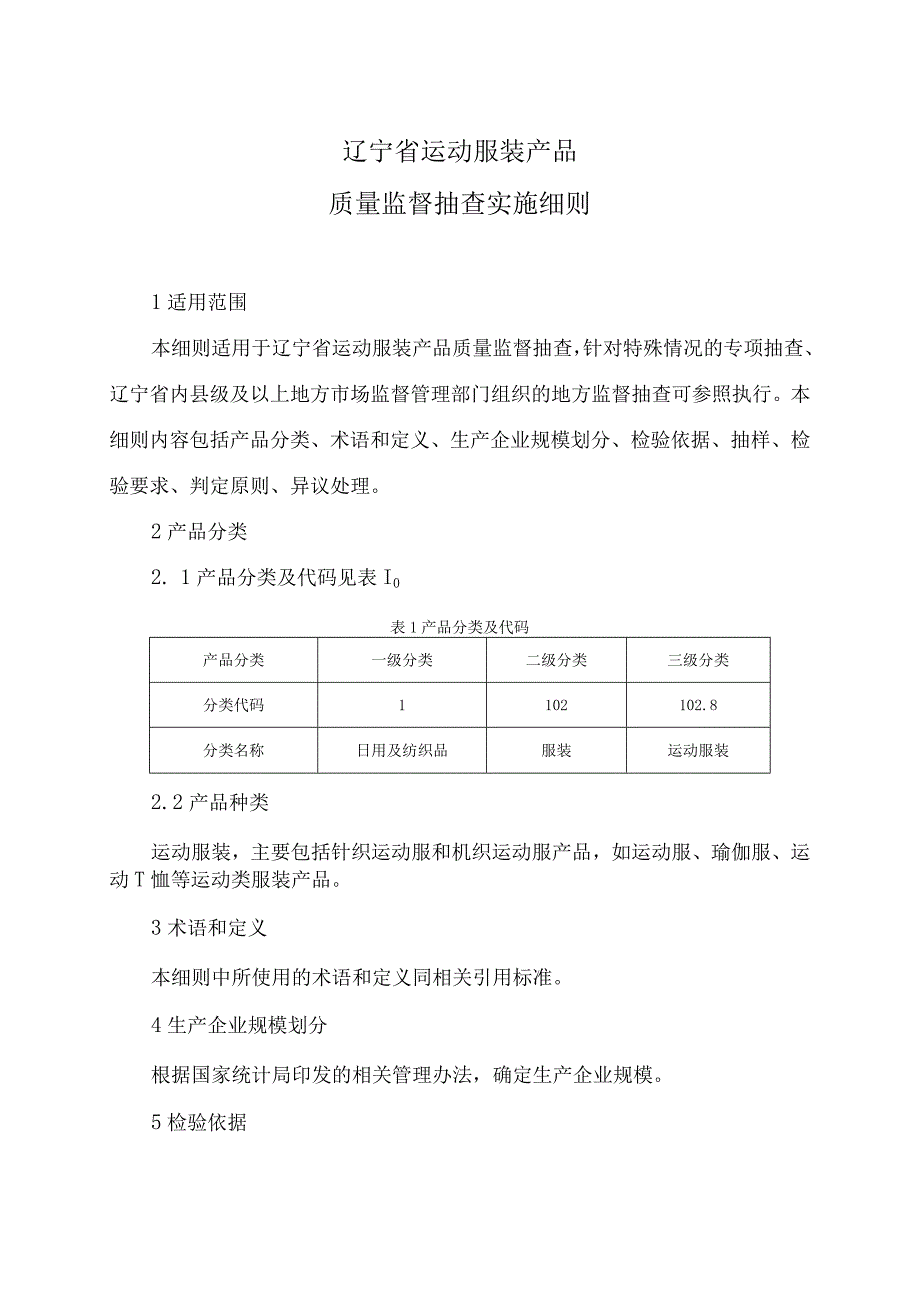 辽宁省运动服装产品质量监督抽查实施细则.docx_第1页