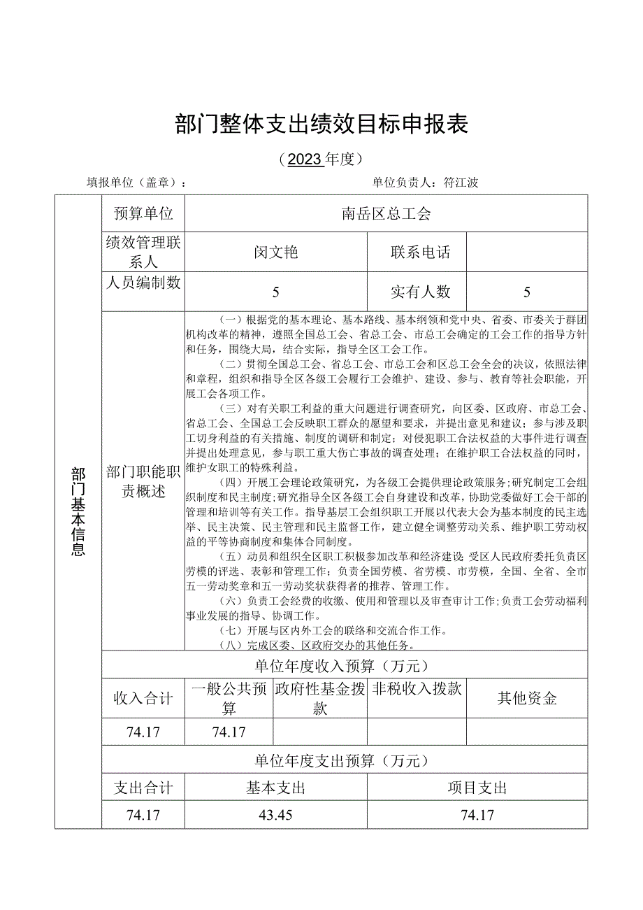 部门整体支出绩效目标申报表.docx_第1页