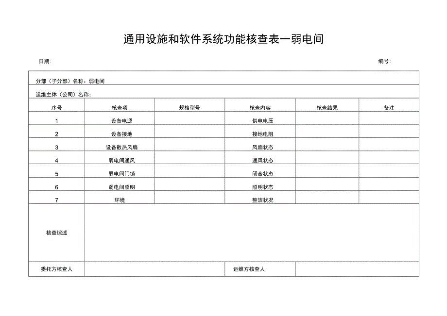 通用设施和软件系统功能核查表弱电间.docx_第1页