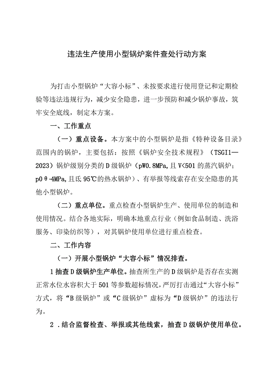 违法生产使用小型锅炉案件查处行动方案.docx_第1页