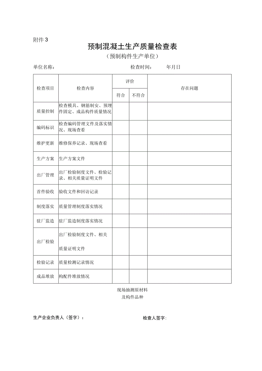 预制混凝土构件生产质量检查表.docx_第1页