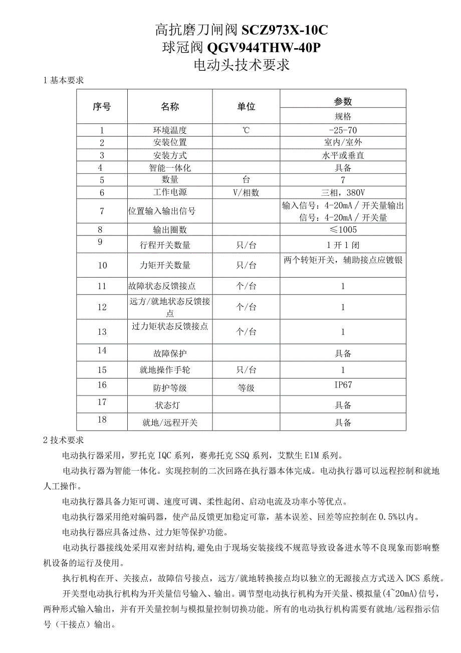 高抗磨刀闸阀SCZ973X10C球冠阀QGV944THW40P电动头技术要求.docx_第1页