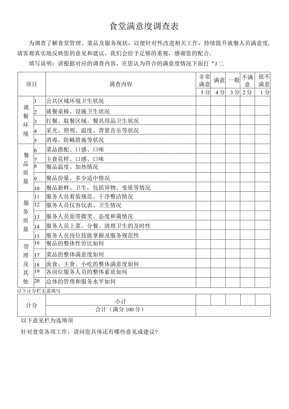 食堂满意度调查问卷调查表.docx_第1页