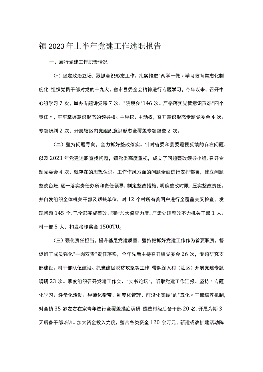 镇2023年上半年党建工作述职报告.docx_第1页