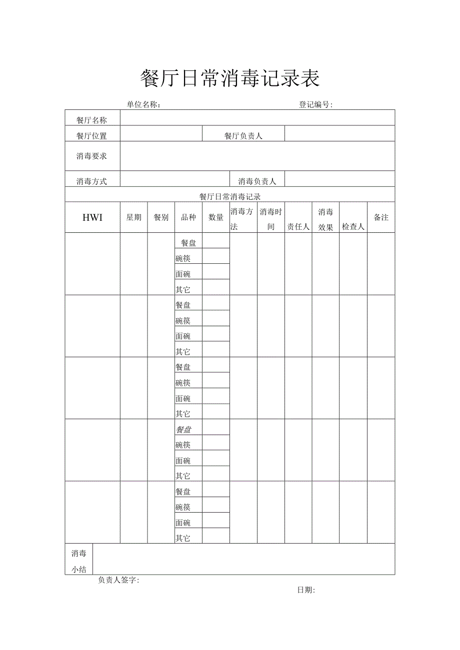 餐厅日常消毒记录表.docx_第1页