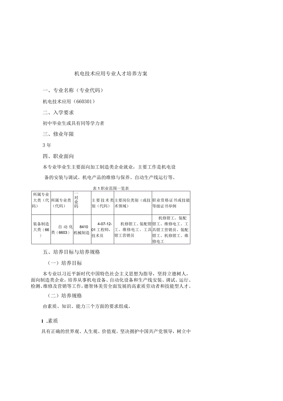 黑体二号加粗黑体二号加粗机电技术应用专业人才培养方案.docx_第3页