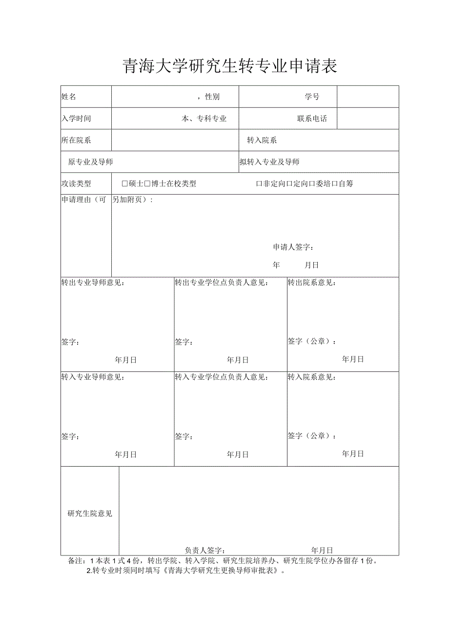 青海大学研究生转专业申请表.docx_第1页