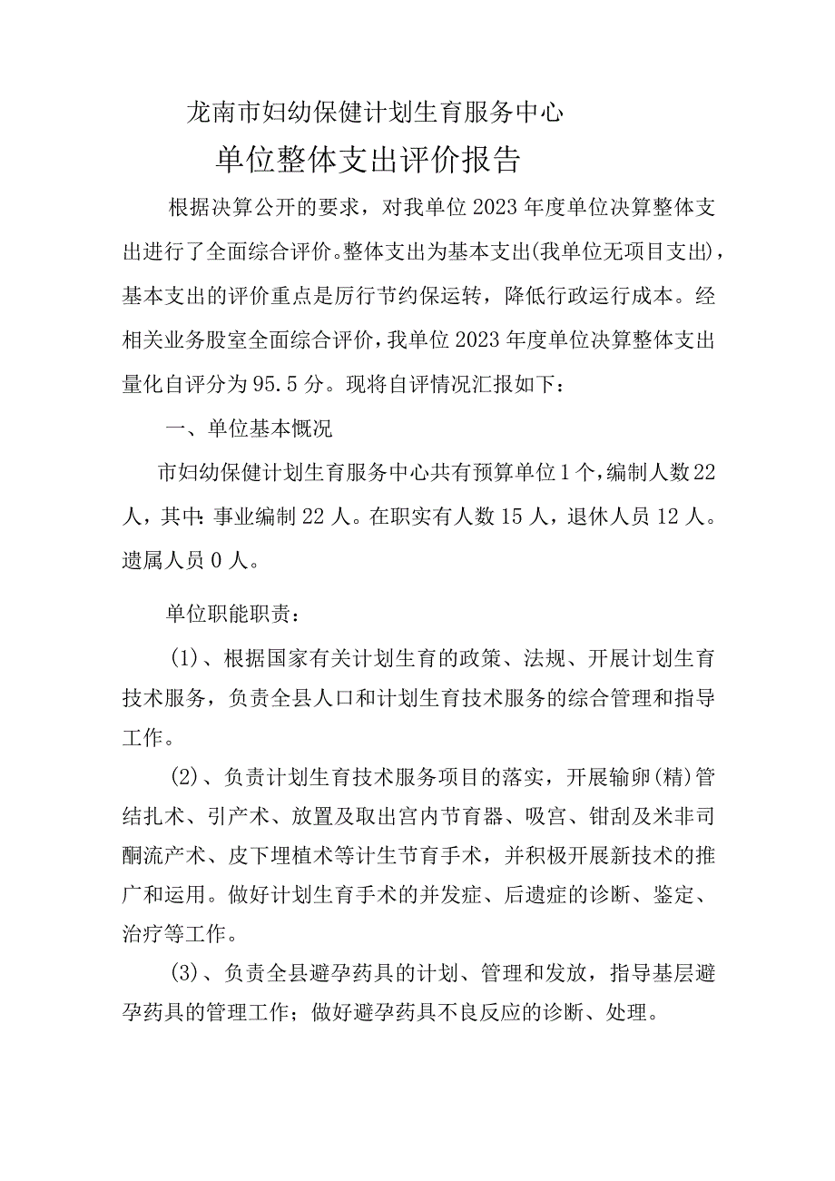 龙南市妇幼保健计划生育服务中心单位整体支出评价报告.docx_第1页