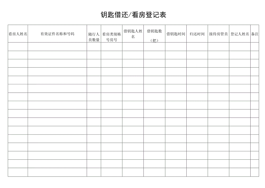 钥匙借还看房登记表secret工程文档范本.docx_第1页