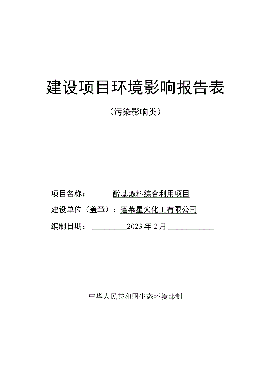 醇基燃料综合利用项目环评报告表.docx_第1页