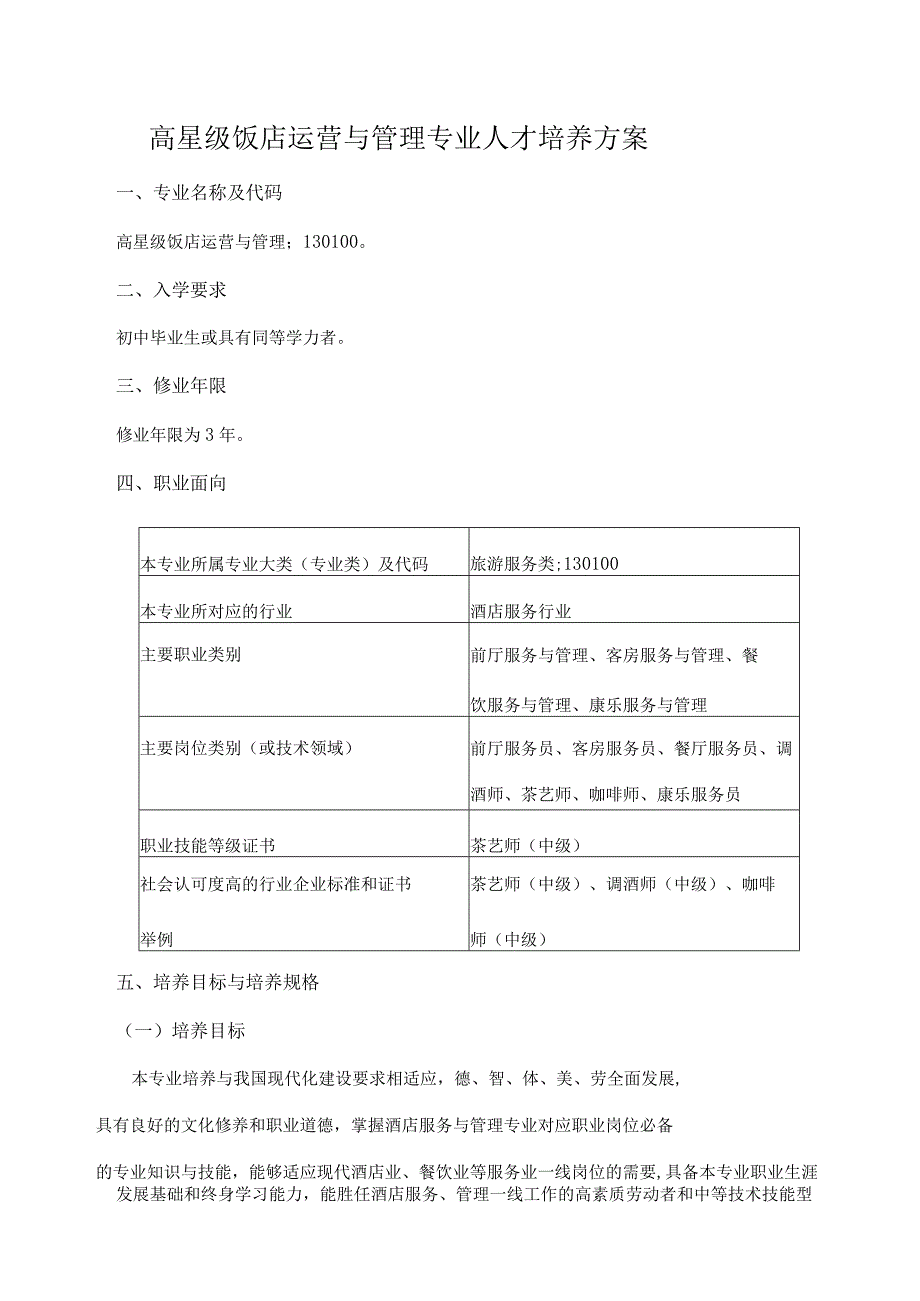 高星级饭店运营与管理专业人才培养方案.docx_第1页