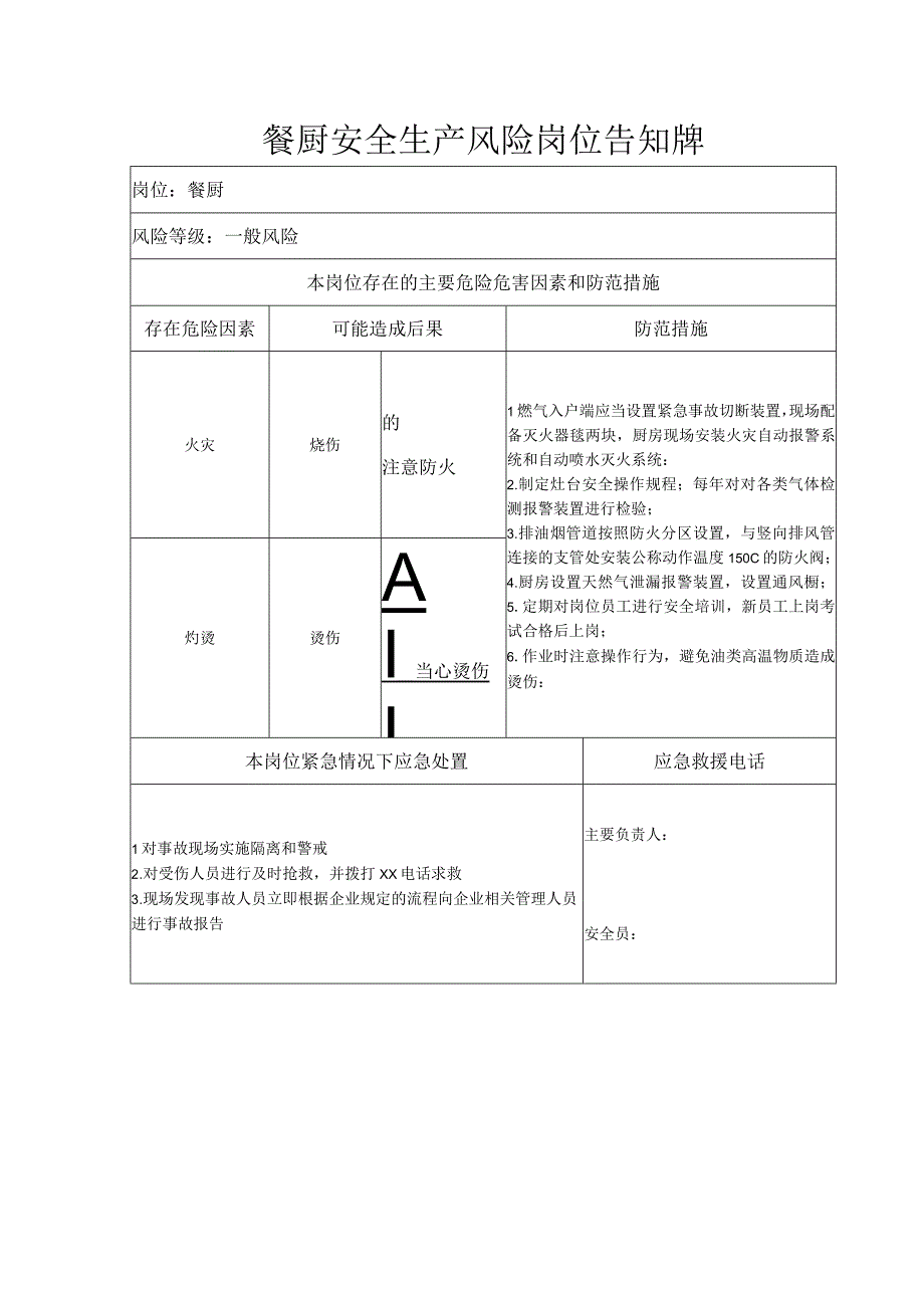 餐厨安全生产风险岗位告知牌.docx_第1页