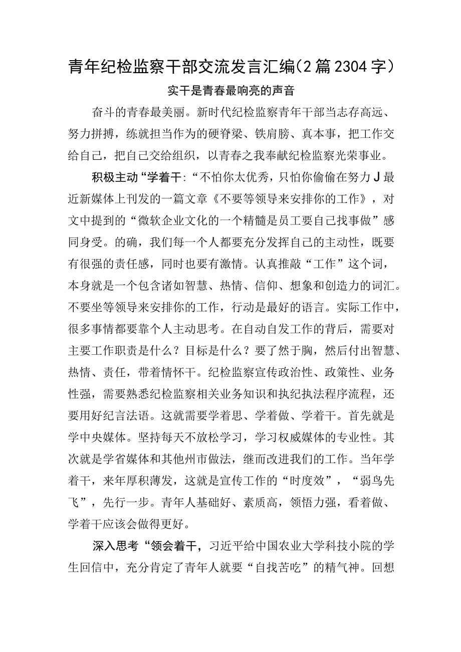 青年纪检监察干部交流发言汇编2篇_002.docx_第1页