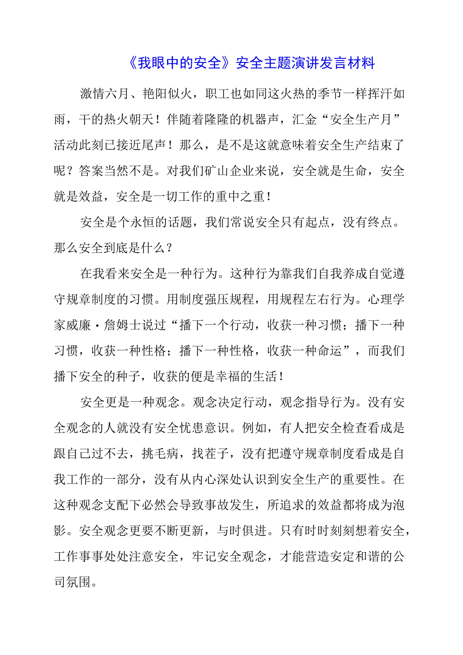 2023年《我眼中的安全》安全主题演讲发言材料.docx_第1页