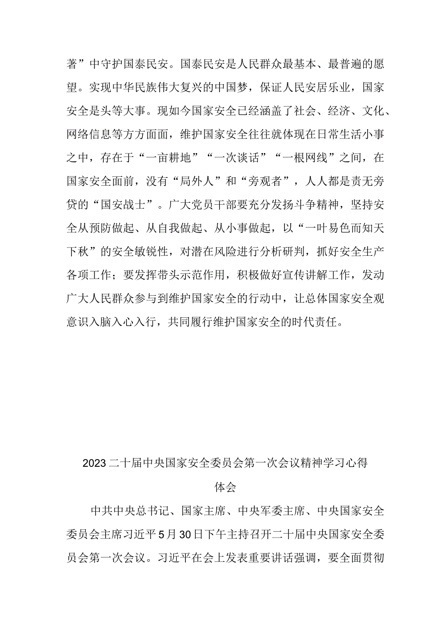 2023二十届中央国家安全委员会第一次会议精神学习心得体会2篇.docx_第3页