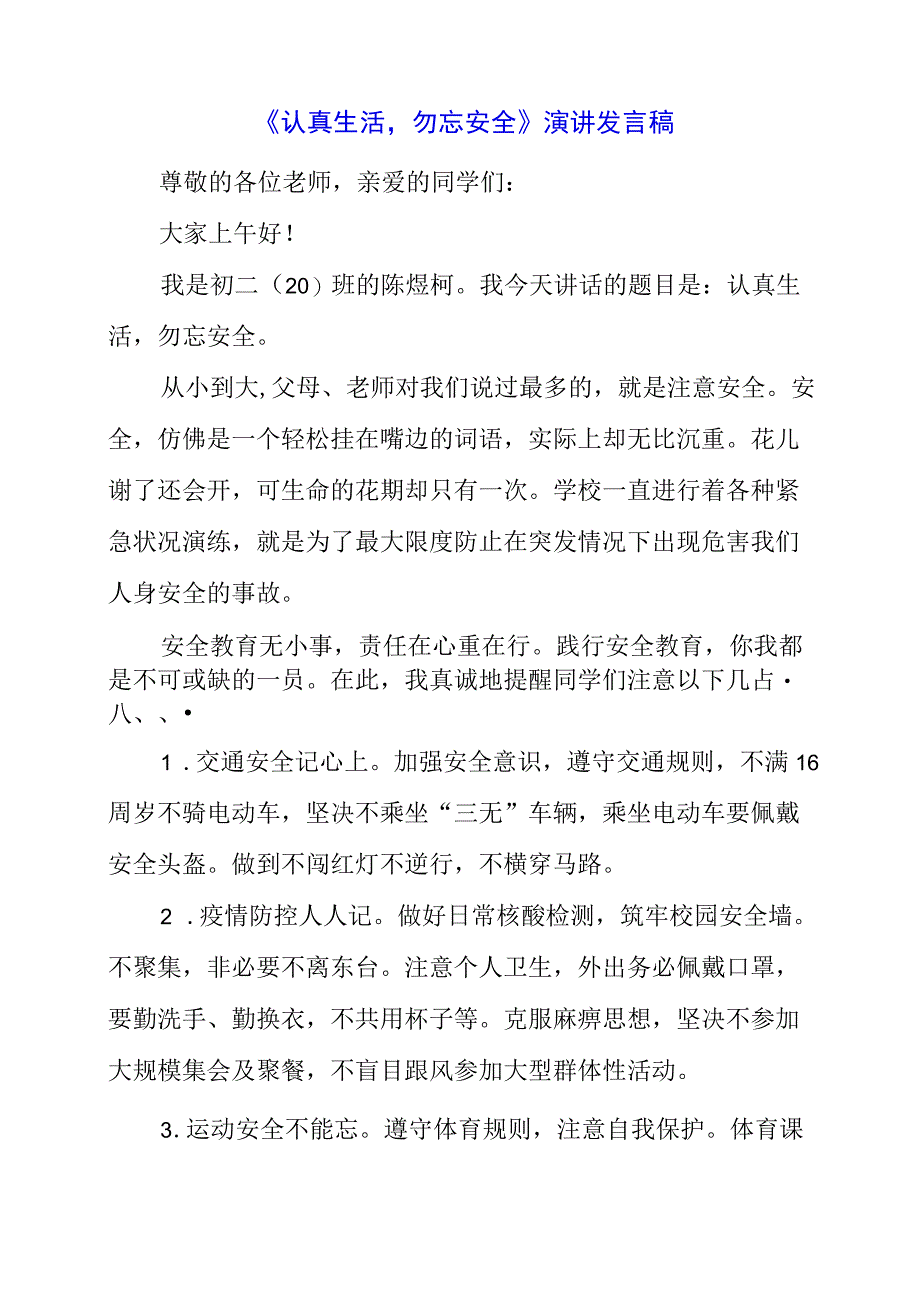 2023年《认真生活勿忘安全》演讲发言稿.docx_第1页