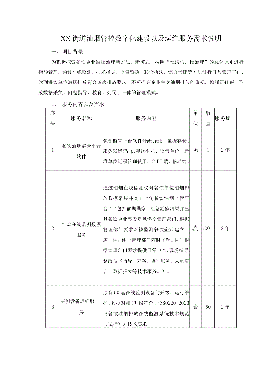 XX街道油烟管控数字化建设以及运维服务需求说明.docx_第1页