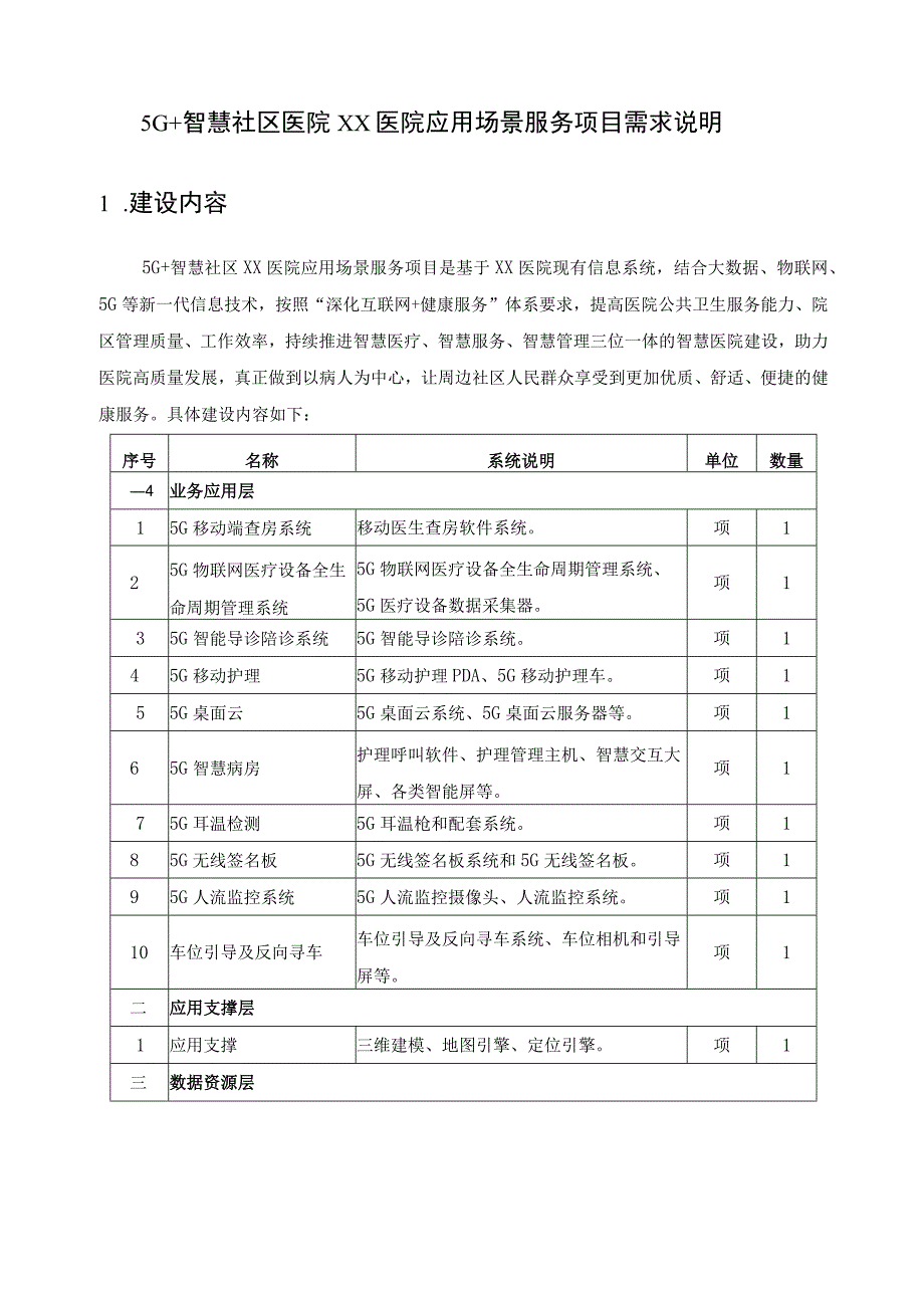 5G+智慧社区医院XX医院应用场景服务项目需求说明.docx_第1页