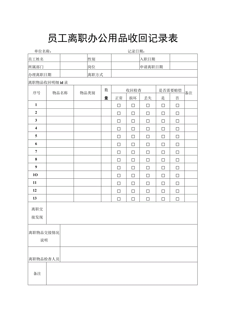 员工离职办公用品收回记录表.docx_第1页